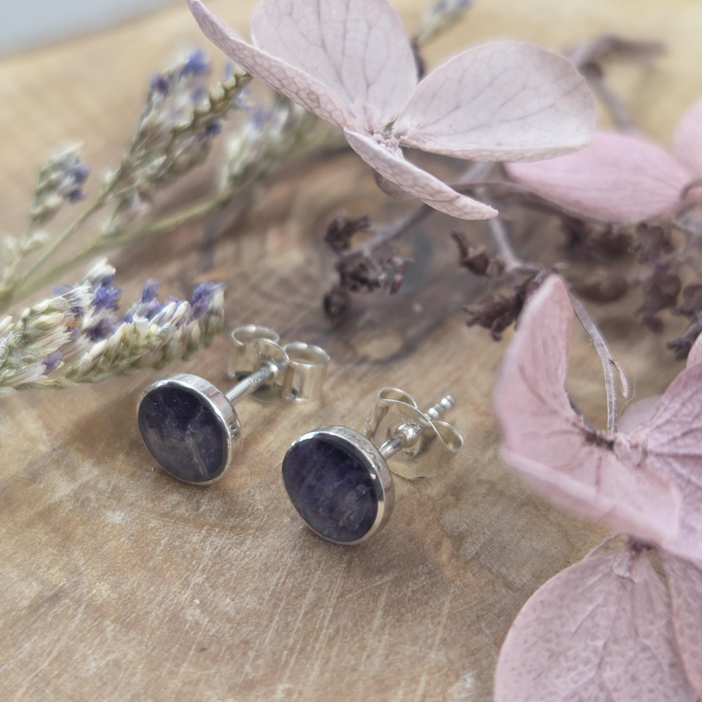 Blue John Stud Earrings: Handmade Sterling Silver 6mm Derbyshire Spar BJ5 Jones Stones