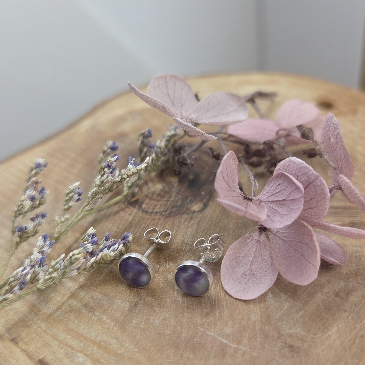 Blue John Stud Earrings: Handmade Sterling Silver 6mm Derbyshire Spar BJ6 Jones Stones