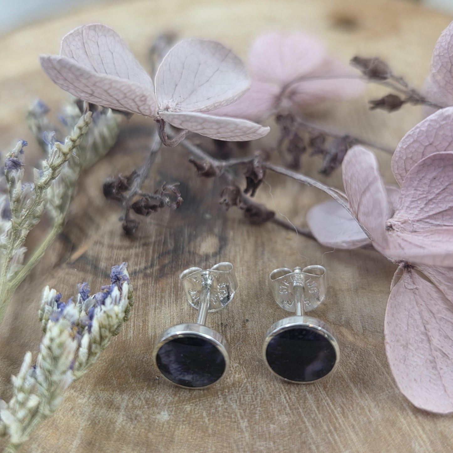 Blue John Stud Earrings: Handmade Sterling Silver 6mm Derbyshire Spar BJ8 Jones Stones