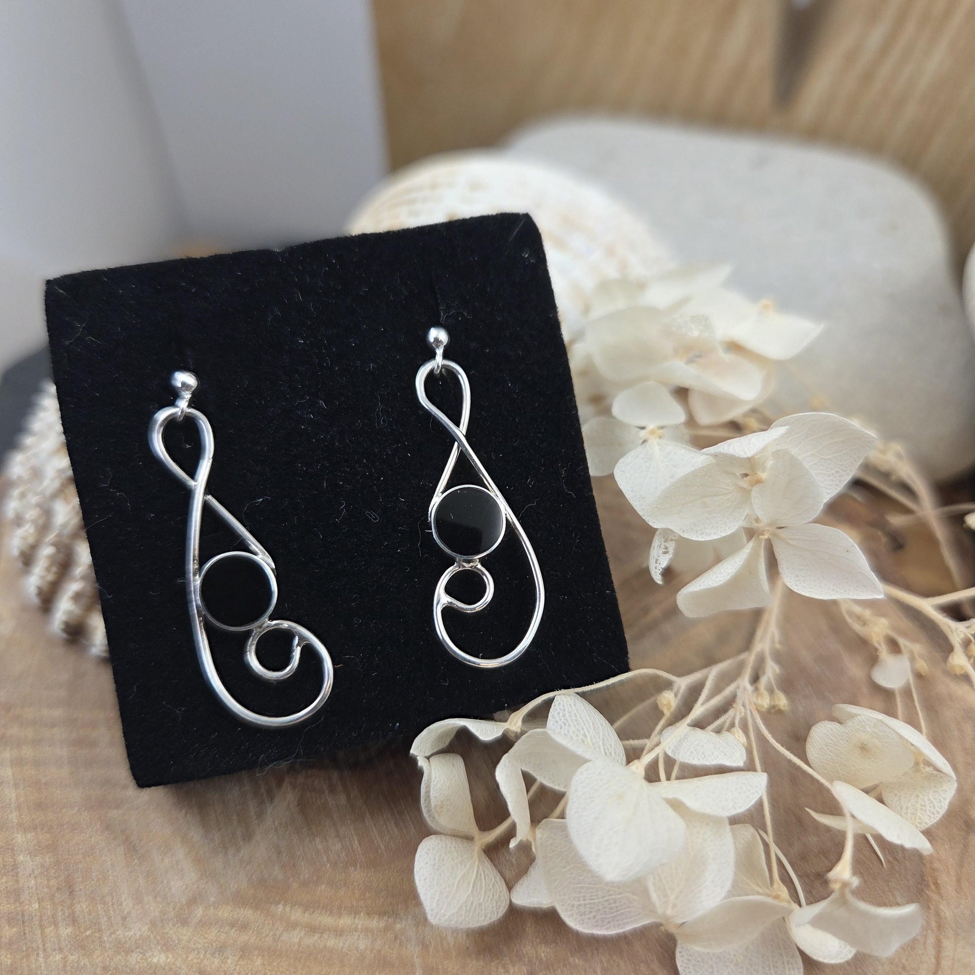 Handmade Whitby Jet Sterling Silver Drop Earrings Jones Stones