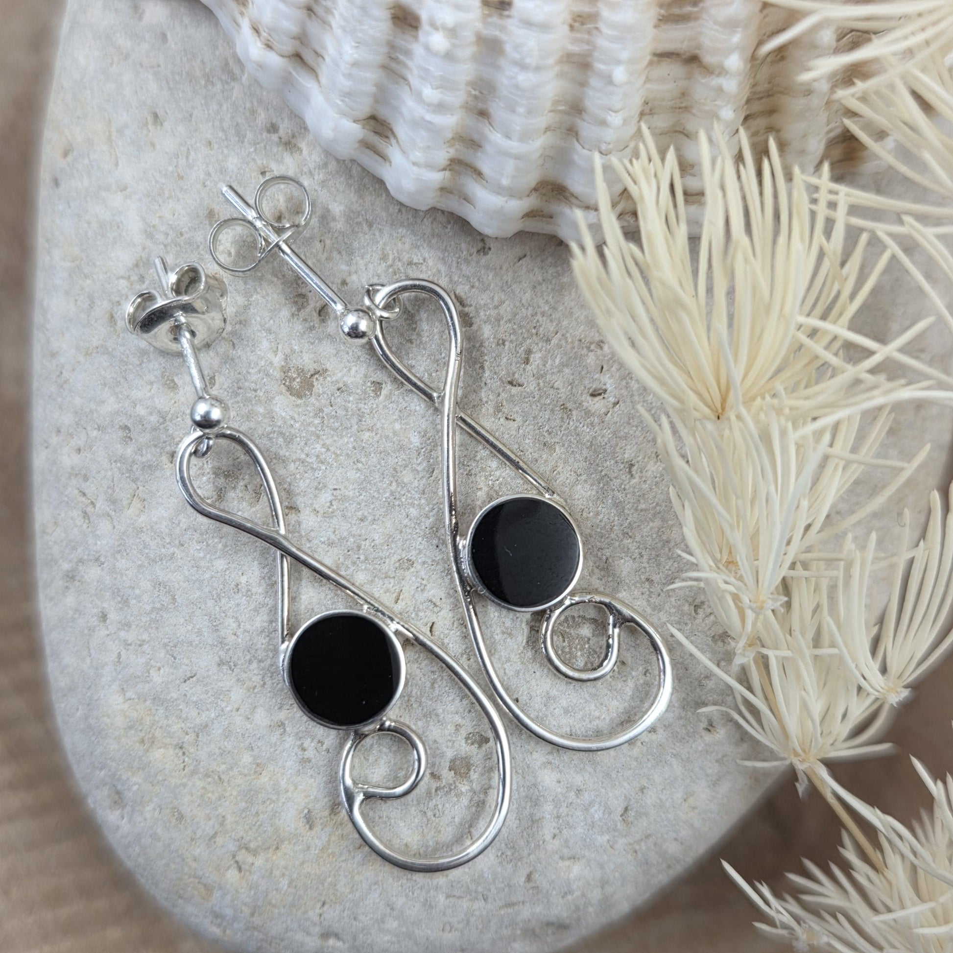 Handmade Whitby Jet Sterling Silver Drop Earrings Jones Stones