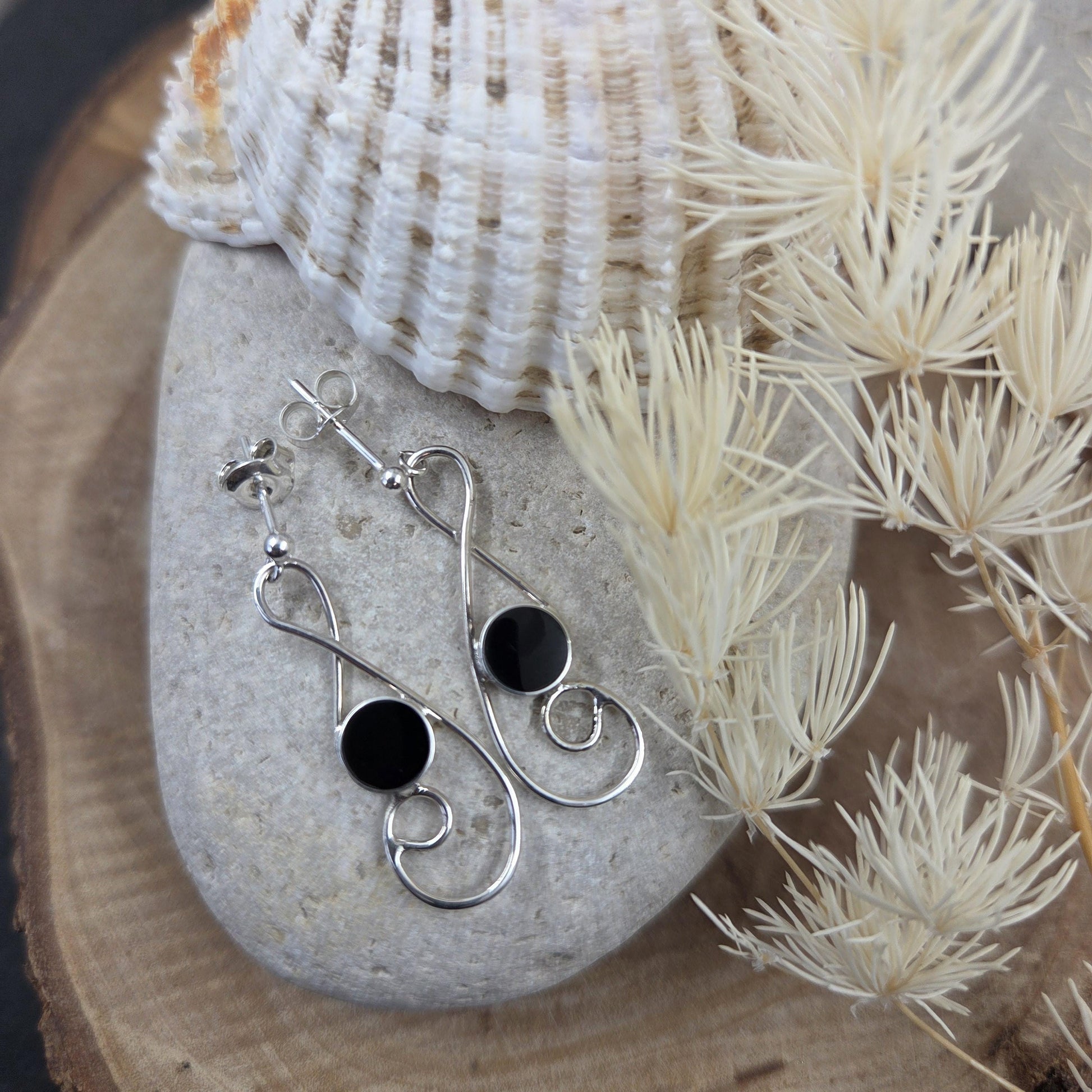 Handmade Whitby Jet Sterling Silver Drop Earrings Jones Stones