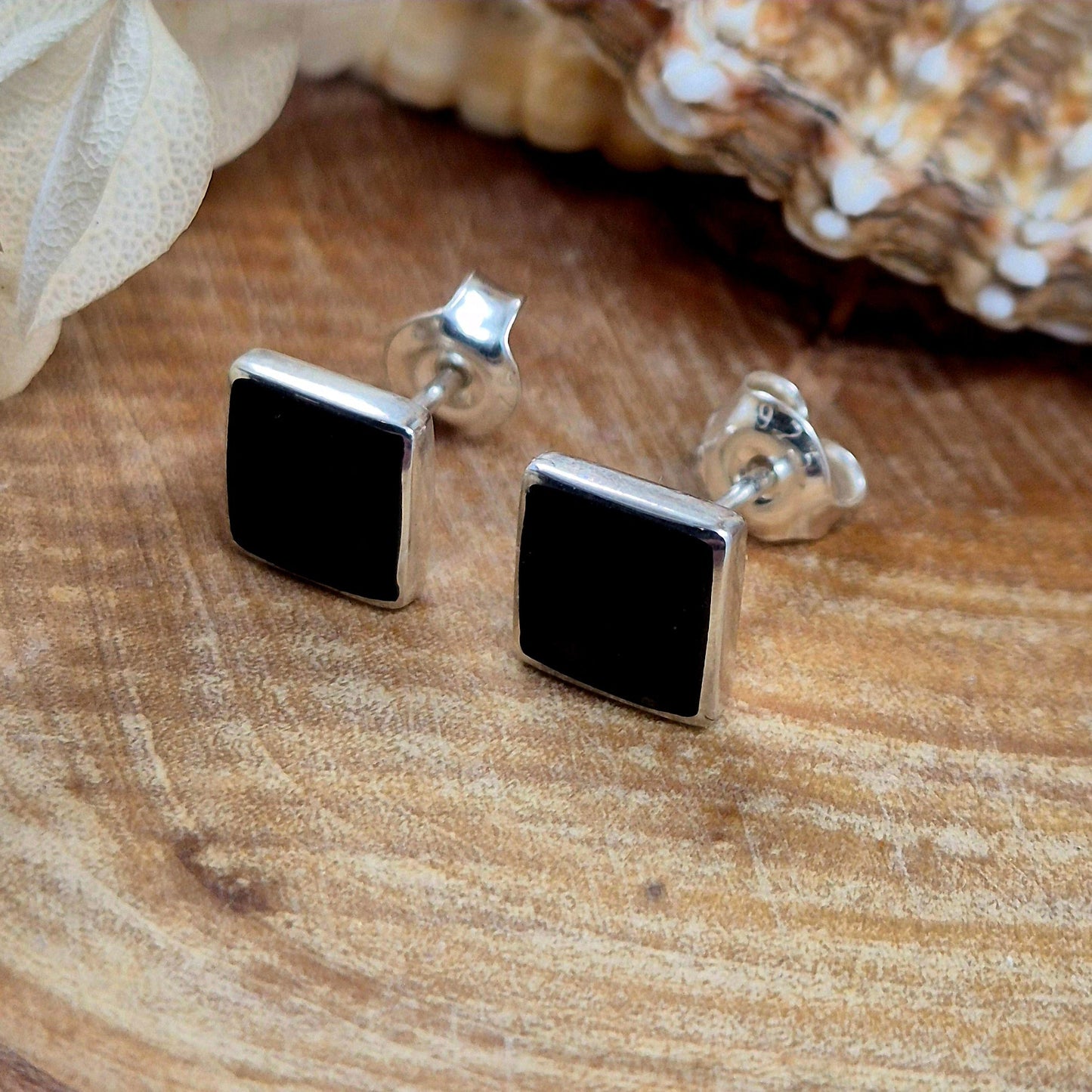Sterling Silver Whitby Jet Square Studs | JSWJ005 Jones Stones