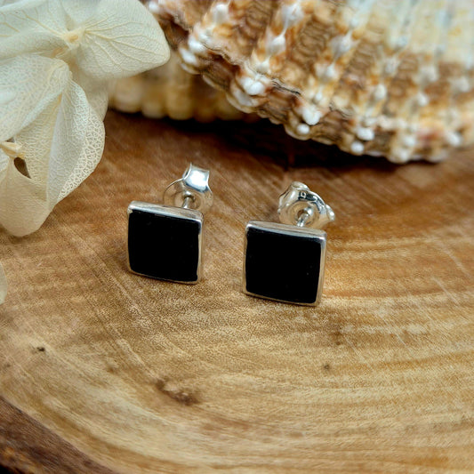 Sterling Silver Whitby Jet Square Studs | JSWJ005 Jones Stones