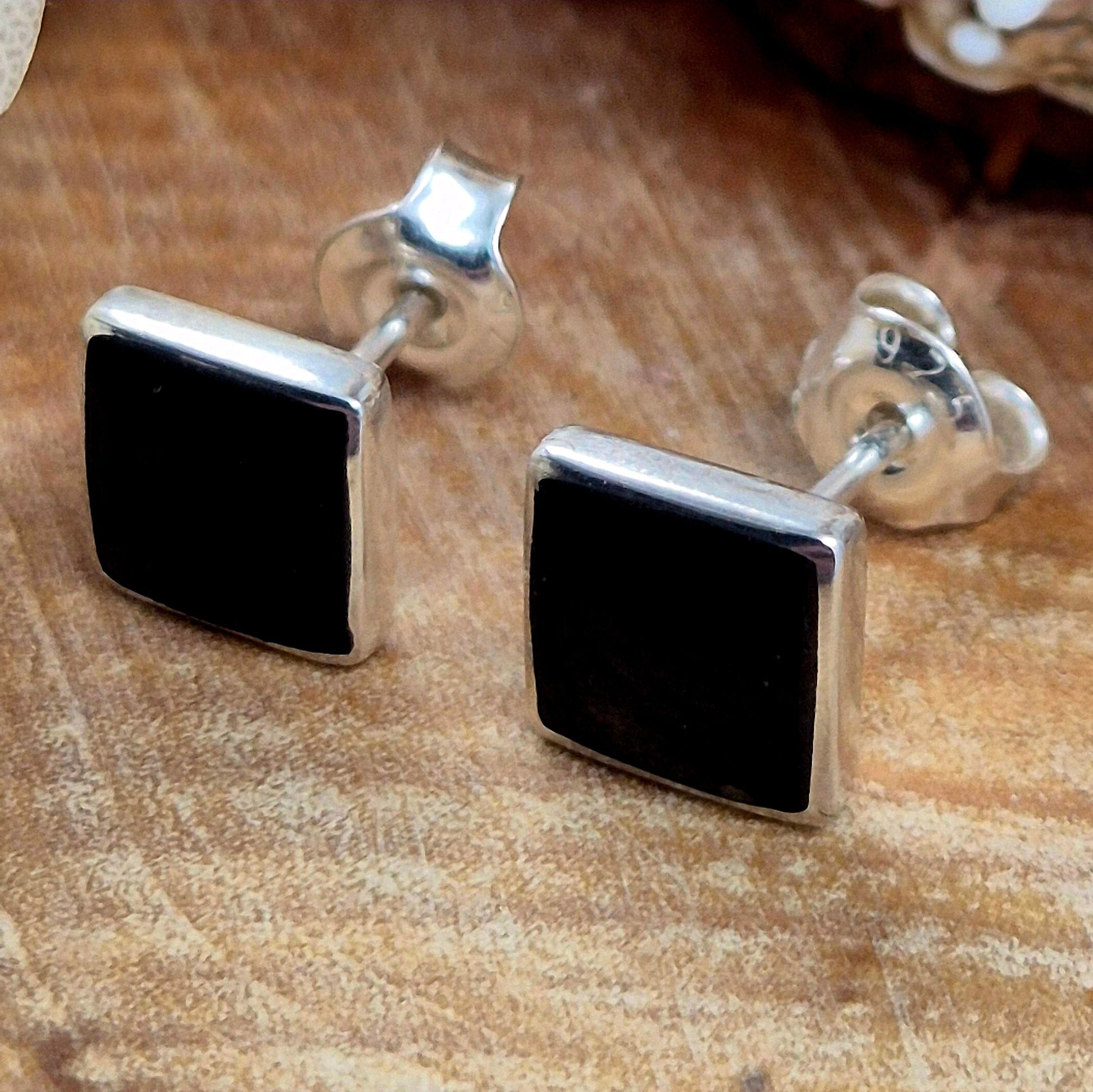 Sterling Silver Whitby Jet Square Studs | JSWJ005 Jones Stones