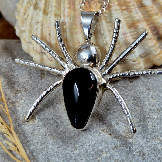 Sterling Silver Whitby Jet Spider Pendant | JSWJ006 Jones Stones