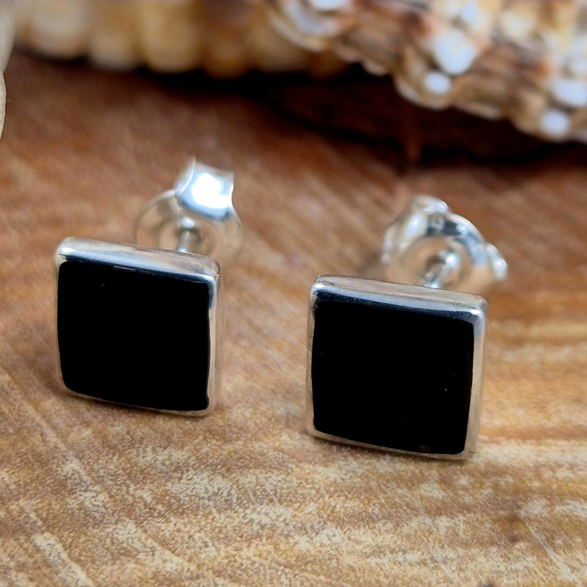 Sterling Silver Whitby Jet Square Studs | JSWJ005 Jones Stones